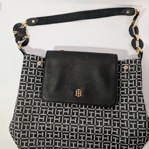 Tommy Hilfiger Black and White Patterned Shoulder Bag
